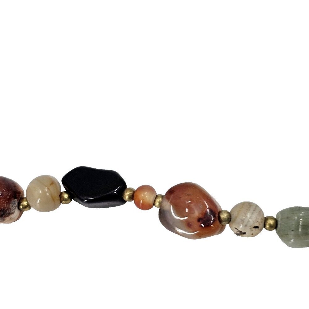 Vintage Semi Precious Gemstone Agate Necklace 35" Barrel Clasp Natural Stones - Picture 8 of 9